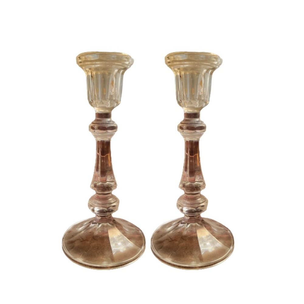 2 crystal glass candle sticks